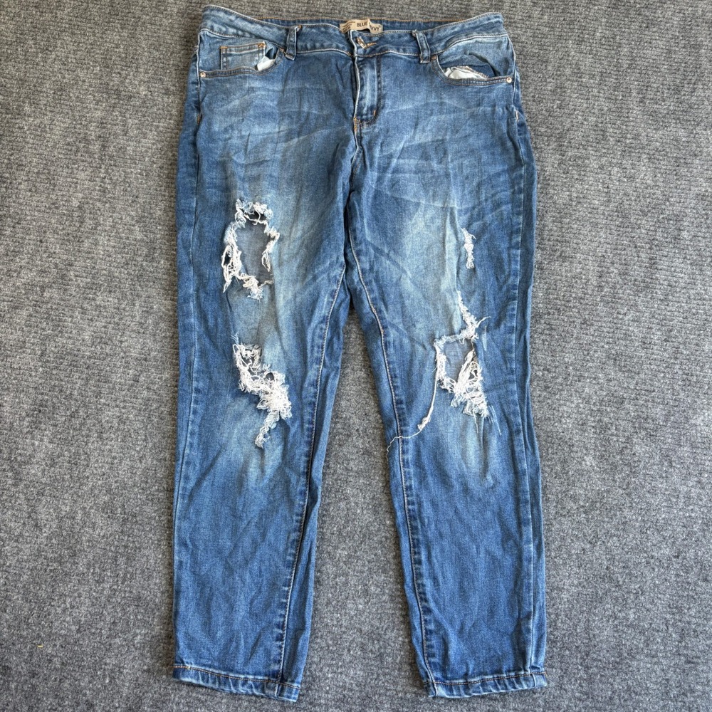 Blue Savvy Distressed Skinny Jeans Medium Wash Blue Size 16 Ripped Denim Pants